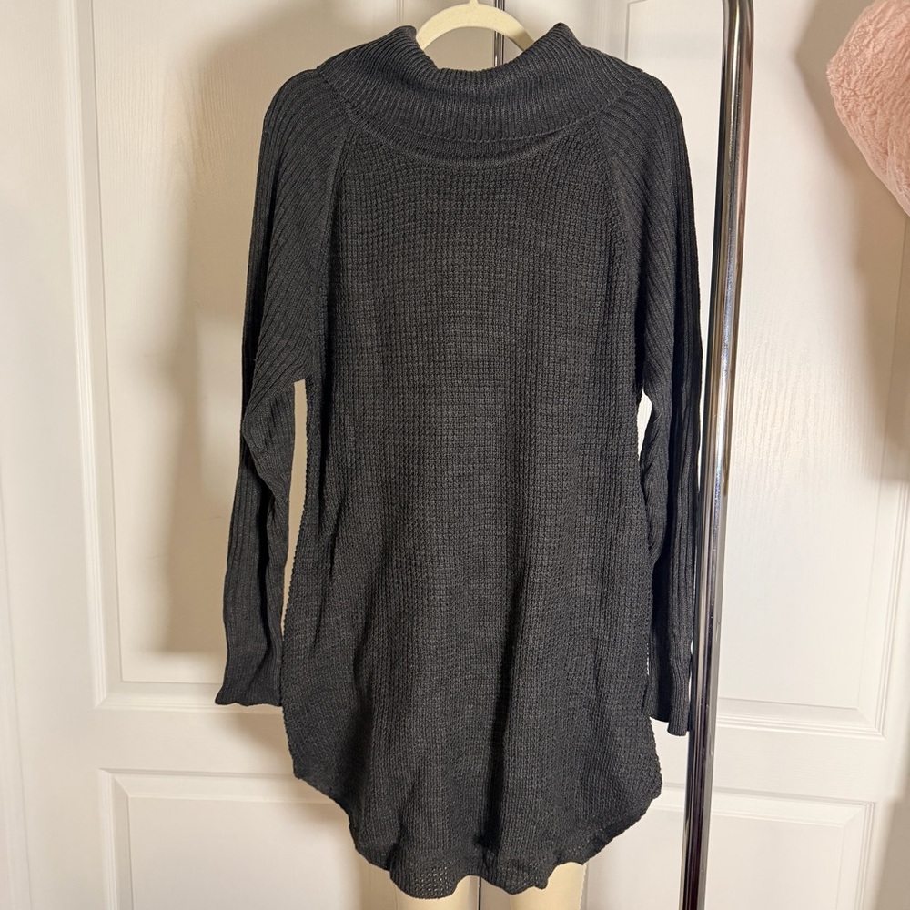 Charcoal Grey Tunic Sweater Cowl Neck Size L | Seven Sisters